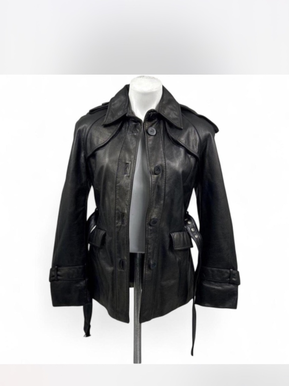 Bruno Magli Genuine Belted Leather Trench